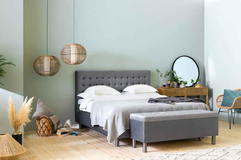 Ella Sängkista 140cm Rutig - Grå/Sammet - Möbler - Säng - Sängtillbehör & sänggavel - Sängförvaring