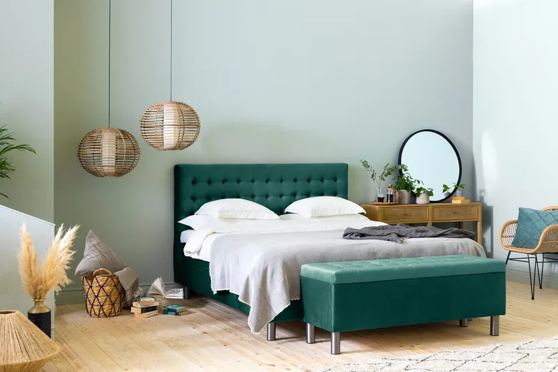 Ella Sängkista 140cm Rutig - Grön/Sammet - Möbler - Säng - Sängtillbehör & sänggavel - Sängförvaring