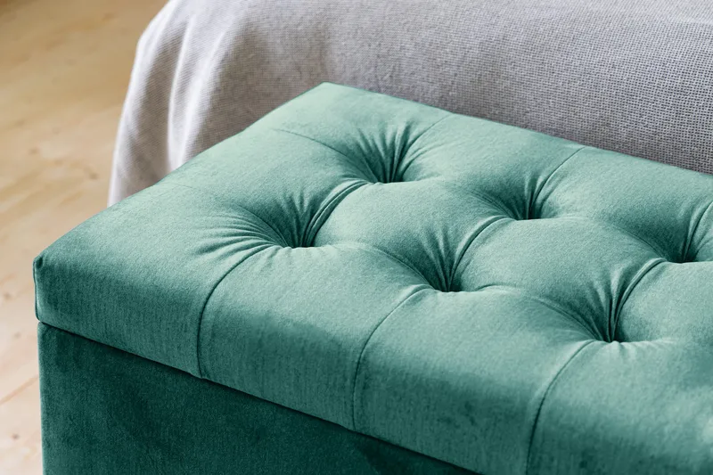 Ella Sängkista 140cm Rutig - Grön/Sammet - Möbler - Säng - Sängtillbehör & sänggavel - Sängförvaring