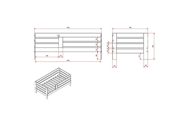 Juniorsäng med skyddsräcken och låda Peuterbed Grå - Grå - Möbler - Säng - Sängtillbehör & sänggavel - Sängförvaring