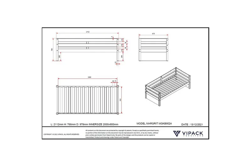 Kojäng med en låda Margarit - Möbler - Säng - Sängtillbehör & sänggavel - Sängförvaring