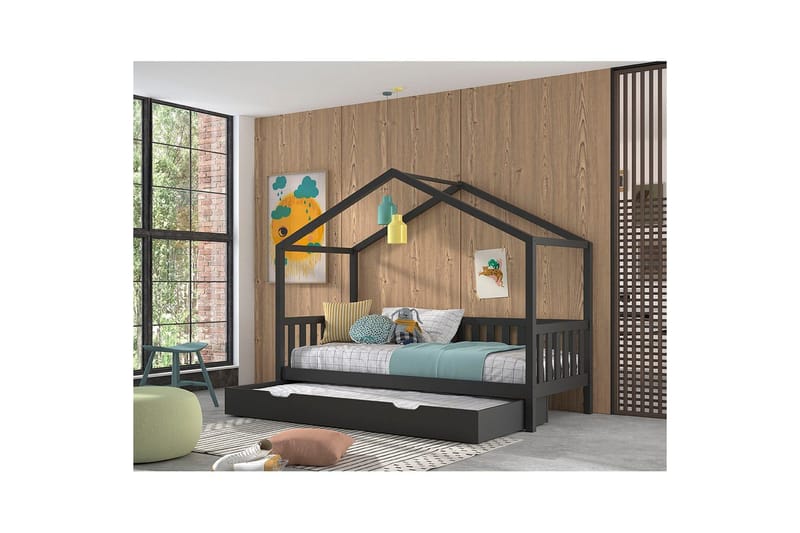 Säng med låda och staket Dallas 90x200 cm Antracit - Antracit - Möbler - Säng - Sängtillbehör & sänggavel - Sängförvaring