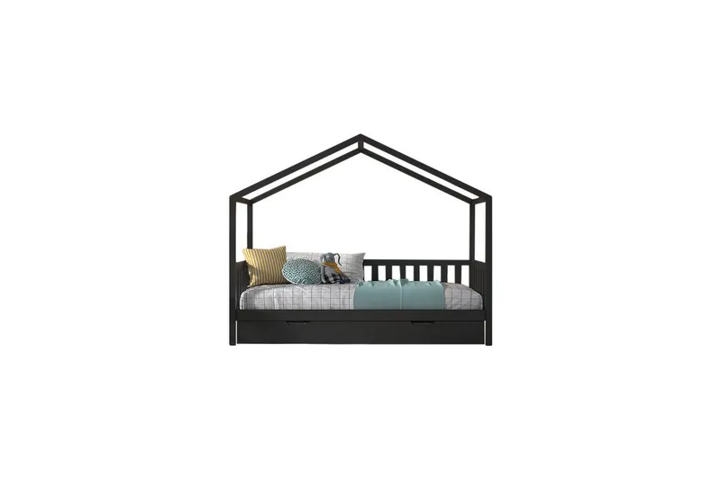 Säng med låda och staket Dallas 90x200 cm Antracit - Antracit - Möbler - Säng - Sängtillbehör & sänggavel - Sängförvaring