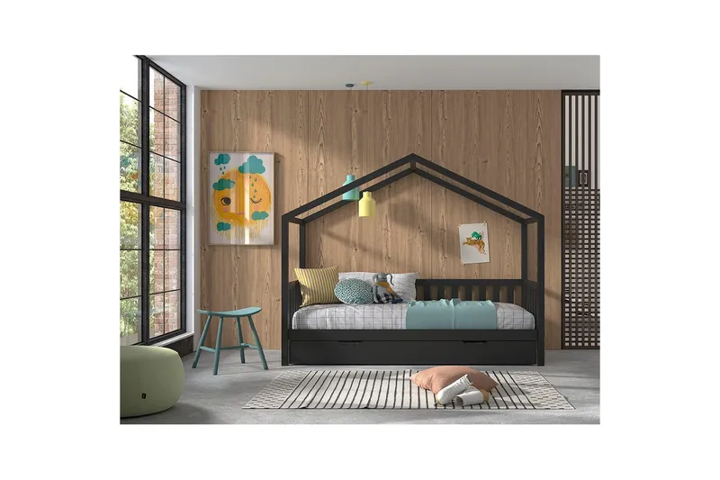 Säng med låda och staket Dallas 90x200 cm Antracit - Antracit - Möbler - Säng - Sängtillbehör & sänggavel - Sängförvaring