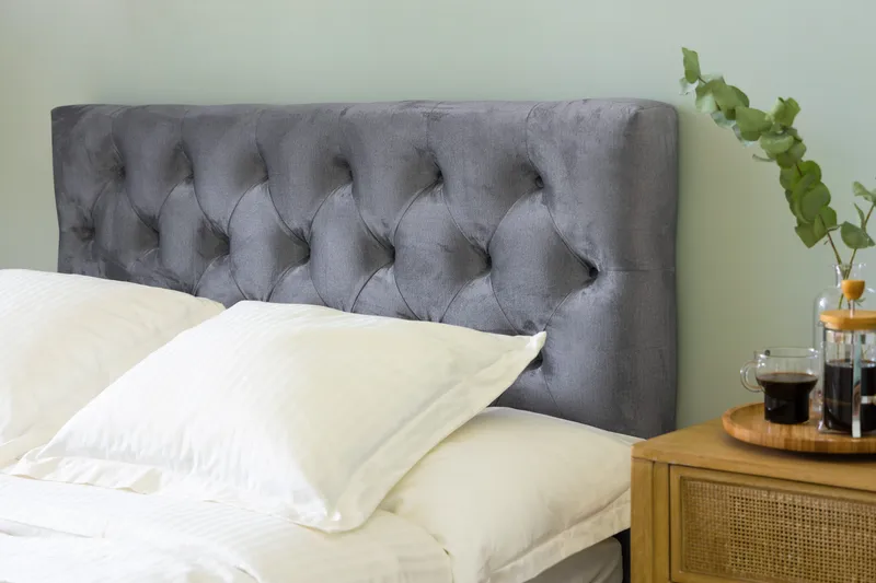 Ella Sänggavel 140 cm Djuphäftad - Grå/Sammet - Möbler - Säng - Sängtillbehör & sänggavel - Sänggavlar & huvudgavlar