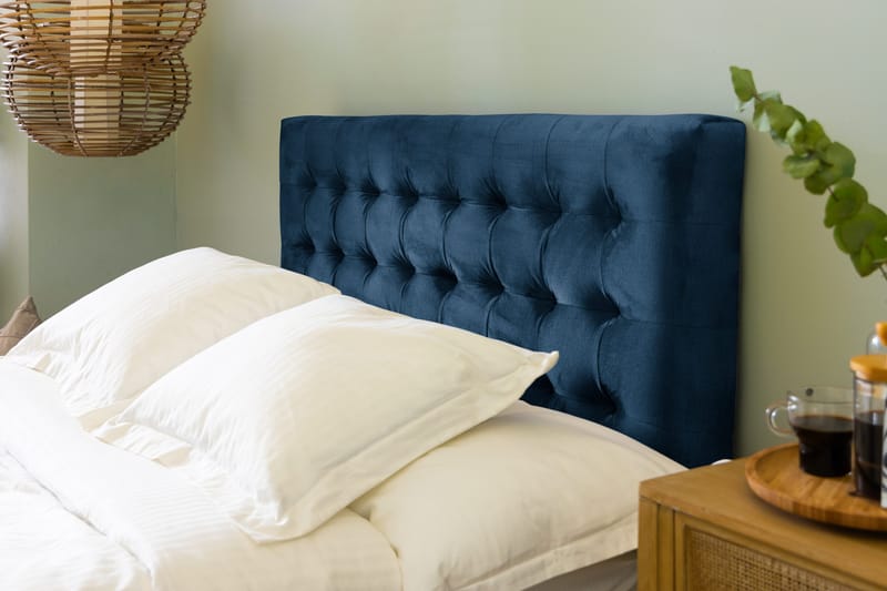 Ella Sänggavel 140 cm Rutig - Blå/Sammet - Möbler - Säng - Sängtillbehör & sänggavel - Sänggavlar & huvudgavlar