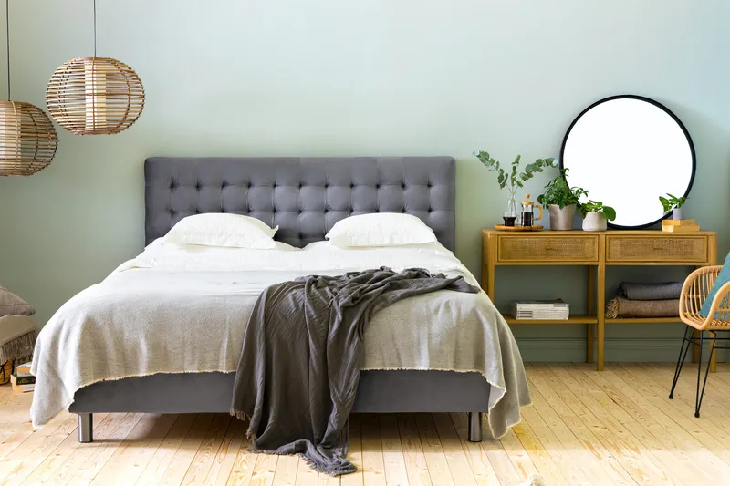 Ella Sänggavel 180 cm Rutig - Grå/Sammet - Möbler - Säng - Sängtillbehör & sänggavel - Sänggavlar & huvudgavlar