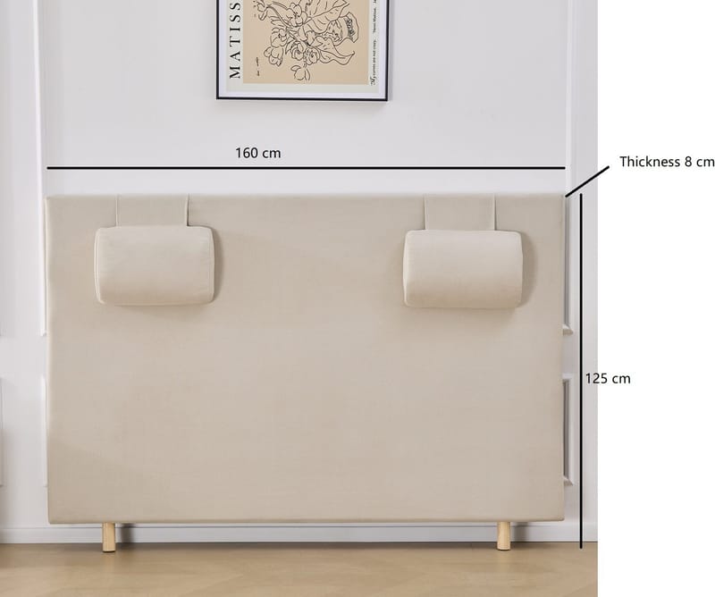 Sänggavel med nackkuddar 160 x 125 cm - Beige - Beige - Möbler - Säng - Sängtillbehör & sänggavel - Sänggavlar & huvudgavlar