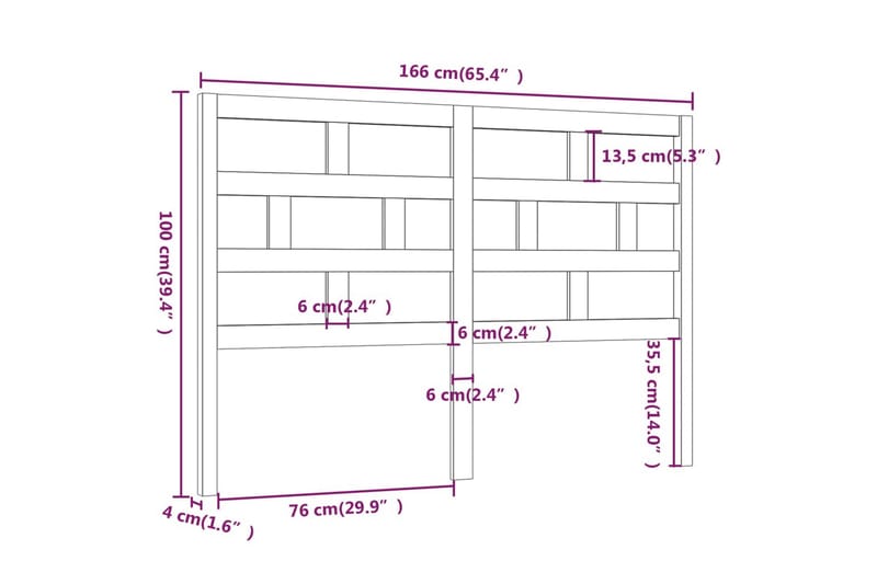 Sänggavel vit 166x4x100 cm massiv furu - Vit - Möbler - Säng - Sängtillbehör & sänggavel - Sänggavlar & huvudgavlar