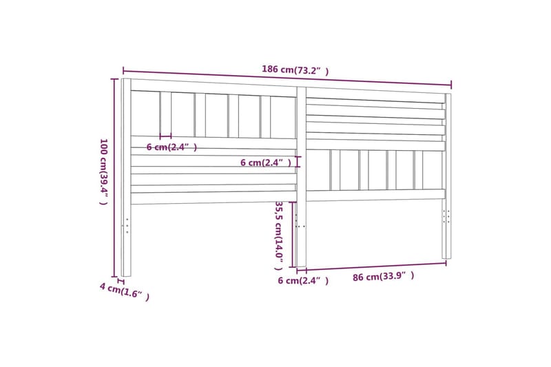 Sänggavel vit 186x4x100 cm massiv furu - Vit - Sänggavlar & huvudgavlar