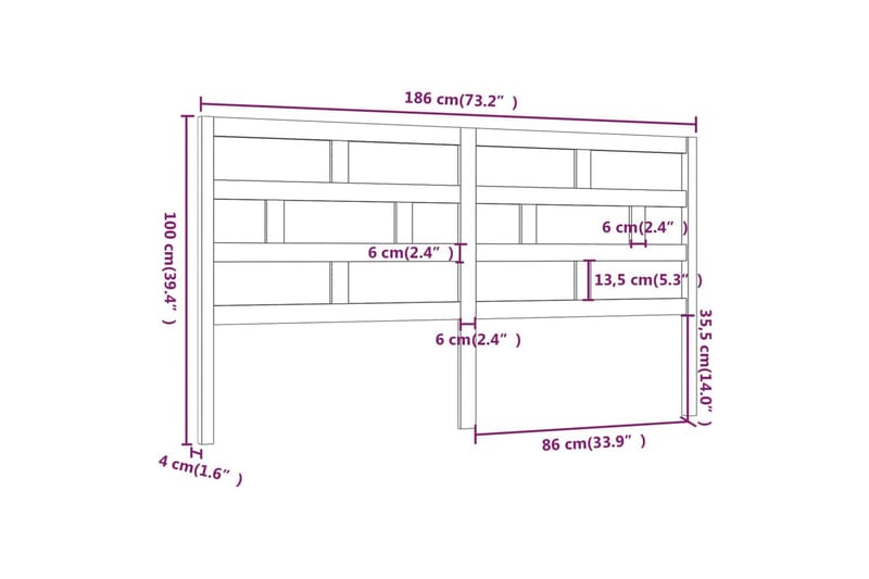 Sänggavel vit 186x4x100 cm massiv furu - Vit - Möbler - Säng - Sängtillbehör & sänggavel - Sänggavlar & huvudgavlar