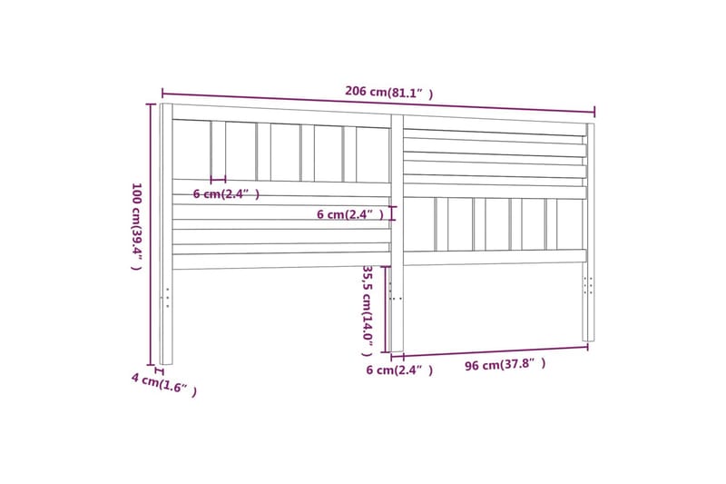 Sänggavel vit 206x4x100 cm massiv furu - Vit - Möbler - Säng - Sängtillbehör & sänggavel - Sänggavlar & huvudgavlar