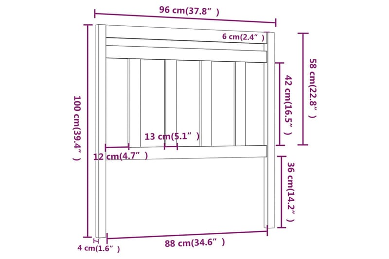 Sänggavel svart 96x4x100 cm massiv furu - Svart - Möbler - Säng - Sängtillbehör & sänggavel - Sänggavlar & huvudgavlar