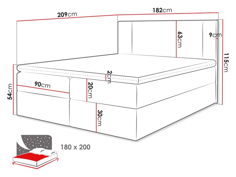 Salricus Sängpaket Kontinentalsäng 180x200 cm med Förvaring - Ljusgrå - Möbler - Säng - Kontinentalsäng