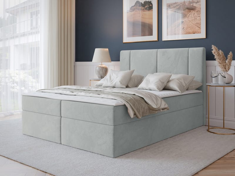 Salricus Sängpaket Kontinentalsäng 180x200 cm med Förvaring - Ljusgrå - Möbler - Säng - Kontinentalsäng