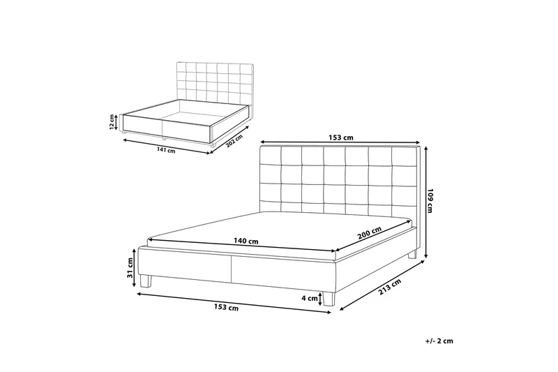 Sandrick Dubbelsäng med Förvaring 140x200 - Grå - Möbler - Säng - Sängram & sängstomme