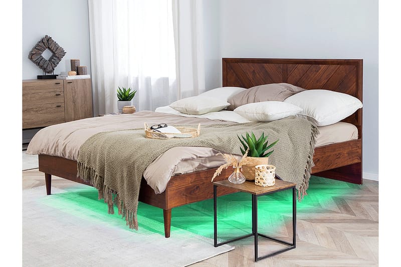 Saraly Dubbelsäng med LED 140x200 - Trä/Natur - Sängram & sängstomme