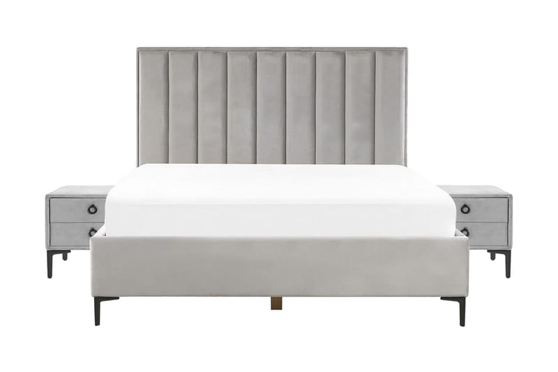 Sovrumsset dubbelsäng 180x200 cm grå SEZANNE - Grå - Komplett sängpaket - Ramsäng