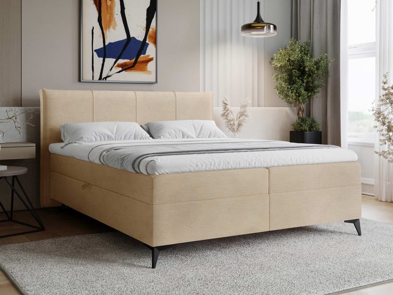Thoros Komplett Sängpaket 160x200 cm Kontinentalsäng med Förvaring - Mörkbeige - Möbler - Säng - Komplett sängpaket