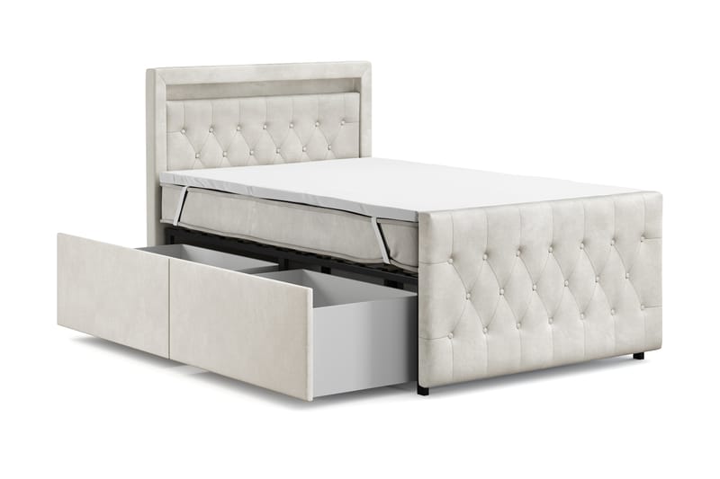 Tilly Komplett Sängpaket med förvaring LED-belysning 120x200 cm - Beige - Möbler - Säng - Komplett sängpaket