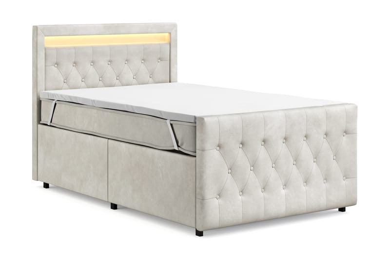 Tilly Komplett Sängpaket med förvaring LED-belysning 120x200 cm - Beige - Möbler - Säng - Komplett sängpaket