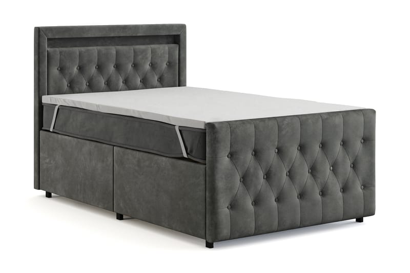 Tilly Komplett Sängpaket med förvaring LED-belysning 120x200 cm - Grå - Möbler - Säng - Komplett sängpaket