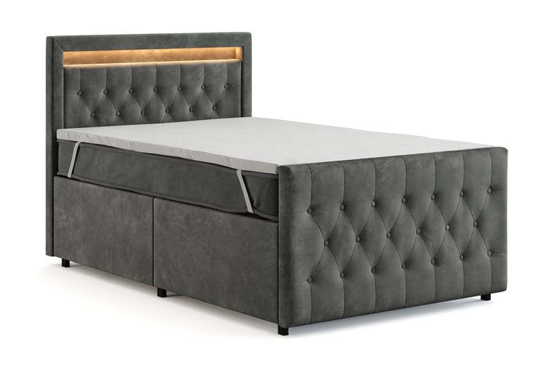 Tilly Komplett Sängpaket med förvaring LED-belysning 120x200 cm - Grå - Möbler - Säng - Komplett sängpaket