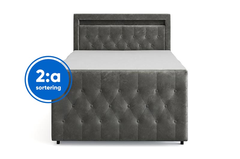 Tilly Komplett Sängpaket med förvaring LED-belysning 120x200 cm - Grå - Möbler - Säng - Komplett sängpaket