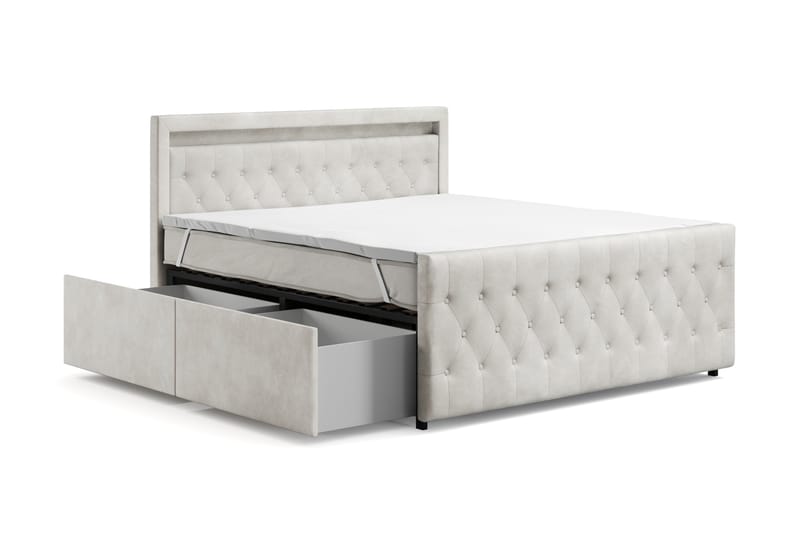 Tilly Komplett Sängpaket med förvaring LED-belysning 180x200 cm - Beige - Möbler - Säng - Komplett sängpaket