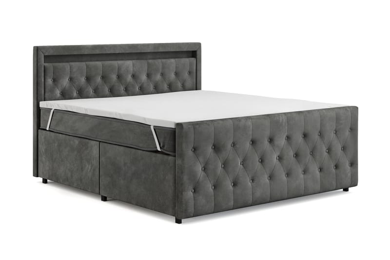Tilly Komplett Sängpaket med förvaring LED-belysning 180x200 cm - Grå - Möbler - Säng - Komplett sängpaket
