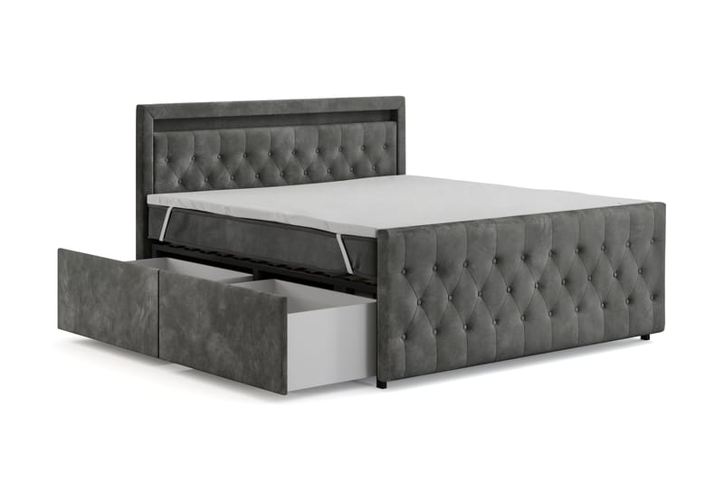 Tilly Komplett Sängpaket med förvaring LED-belysning 180x200 cm - Grå - Möbler - Säng - Komplett sängpaket