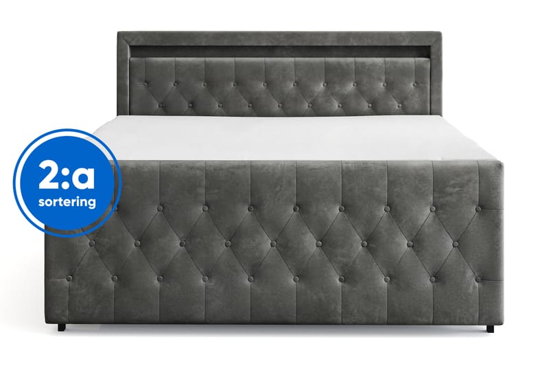 Tilly Komplett Sängpaket med förvaring LED-belysning 180x200 cm, Grå