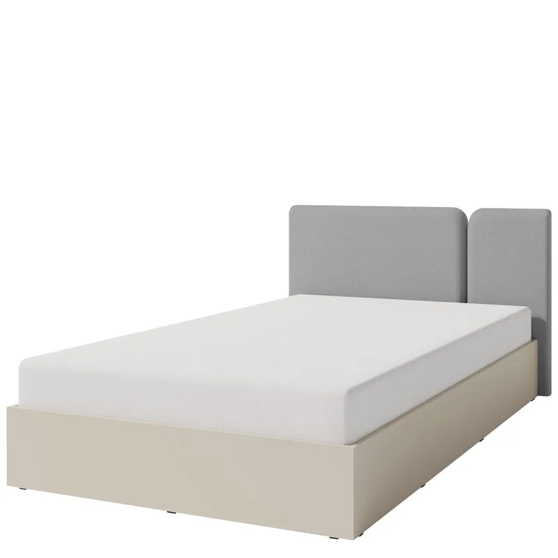 Travic Komplett Sängpaket med Förvaring 120x200 cm i Tyg med Sänggavel + Bäddmadrass, Ljusbeige