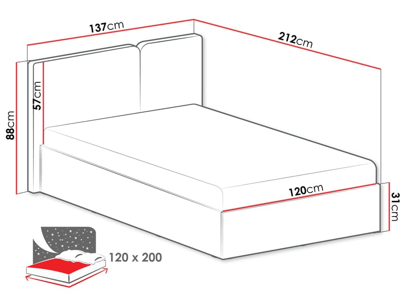 Travic Komplett Sängpaket med Förvaring 120x200 cm i Tyg med Sänggavel + Bäddmadrass - Ljusbeige - Möbler - Säng - Sängram & sängstomme