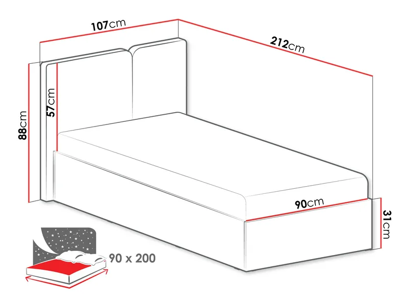 Travic Sängram 90x200 cm i Tyg och Ljust Trä med Sänggavel - Greige - Möbler - Säng - Sängram & sängstomme