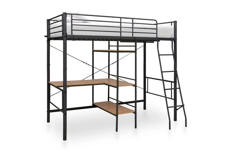 Våningssäng med bord svart metall 90x200 cm - Svart - Möbler - Säng - Våningssäng