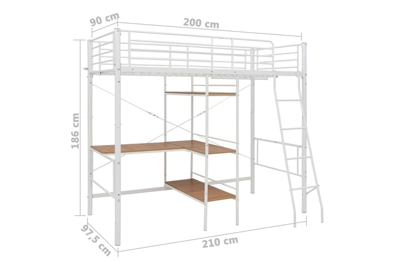 Våningssäng med bord vit metall 90x200 cm - Vit - Loftsäng - Våningssäng - Loftsäng barn - Våningssäng barn