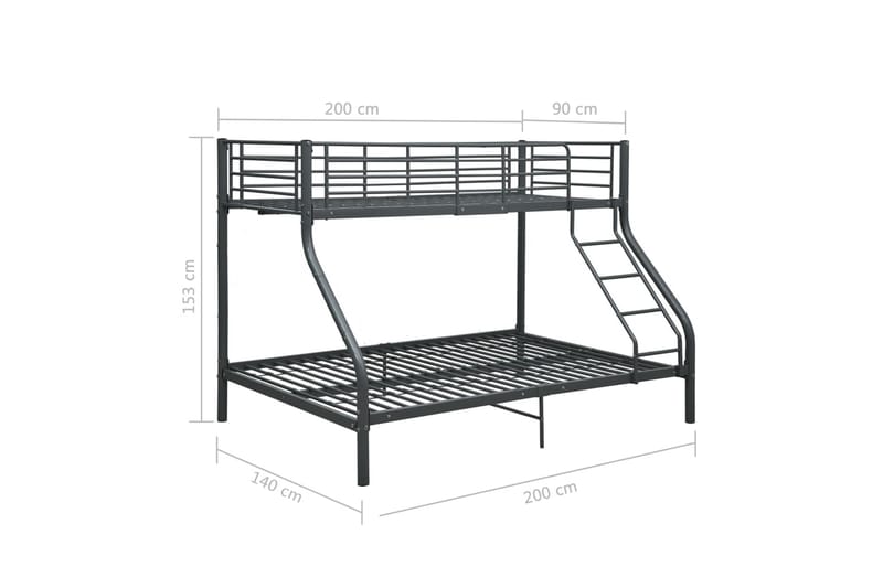 Våningssäng svart metall 140x200/90x200 cm - Svart - Möbler - Säng - Våningssäng