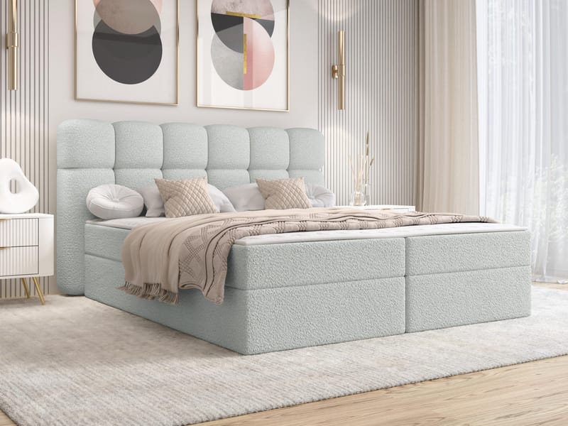 Varlen Komplett Sängpaket Kontinentalsäng med förvaring 140x200 cm Rutad - grå - Möbler - Säng - Kontinentalsäng