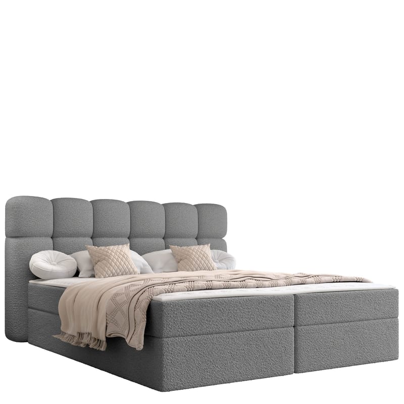 Varlen Komplett Sängpaket Kontinentalsäng med förvaring 140x200 cm Rutad, grå
