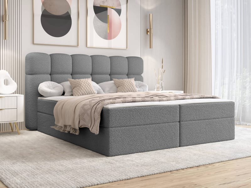 Varlen Komplett Sängpaket Kontinentalsäng med förvaring 140x200 cm Rutad - grå - Möbler - Säng - Kontinentalsäng