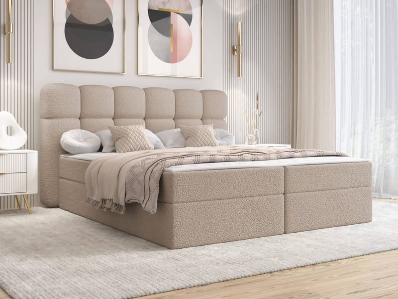 Varlen Komplett Sängpaket Kontinentalsäng med förvaring 180x200 cm Rutad - beige - Möbler - Säng - Kontinentalsäng