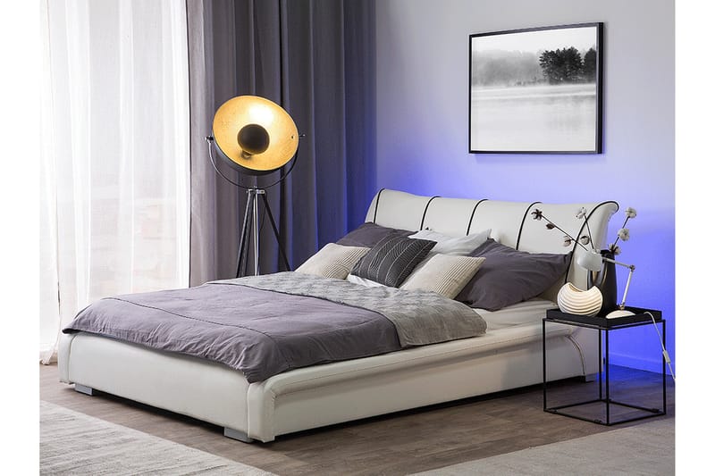 Varnadoe Dubbelsäng med LED 180x200 Läder - Vit - Sängram & sängstomme