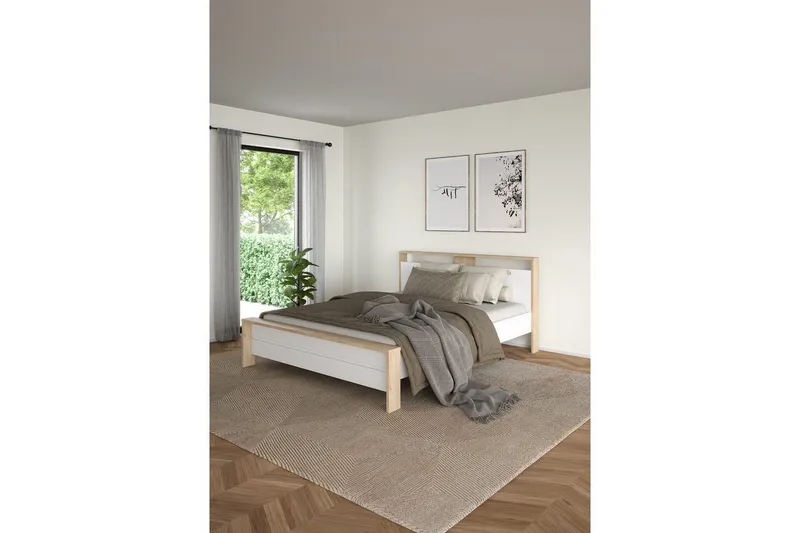 Varun Sängram 160x200 cm - Vit/Natur - Möbler - Säng - Sängram & sängstomme