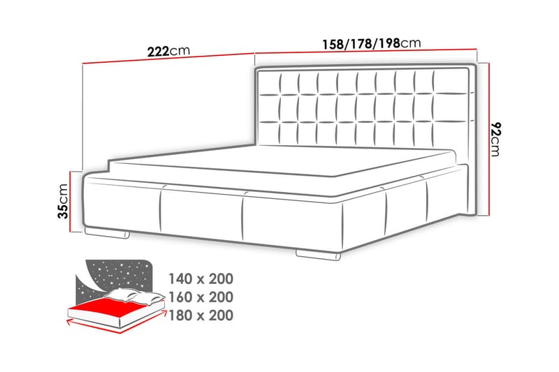 Vento Sängram med Förvaring 160x200 - Vit - Sängram & sängstomme