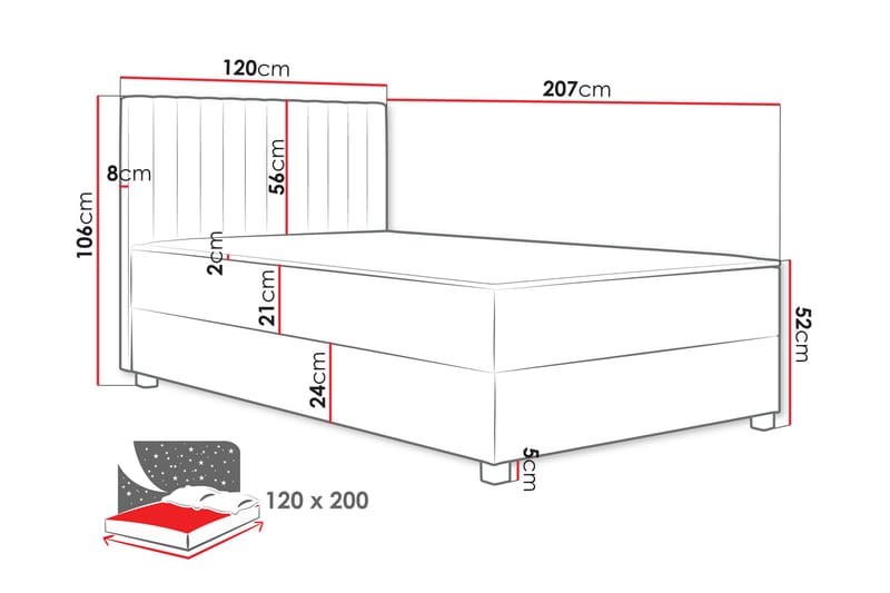 Veyran Sängpaket Kontinentalsäng med Förvaring 120x200 cm - Grå - Möbler - Säng - Komplett sängpaket