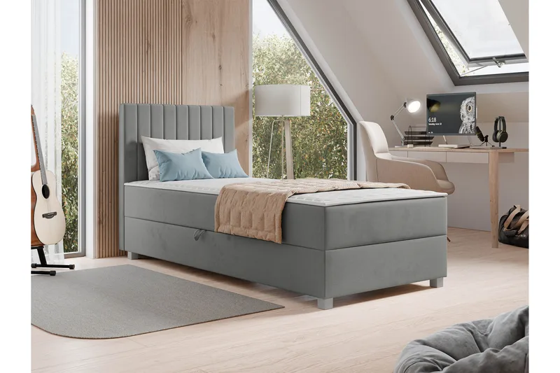 Veyran Sängpaket Kontinentalsäng med Förvaring 90x200 cm - Grå - Möbler - Säng - Komplett sängpaket