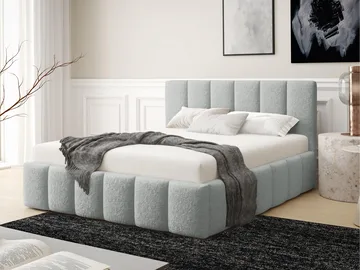 Vinvik Sängram med Förvaring 140x200 cm i Bouclé med Trästativ - Grå - Möbler - Säng - Sängram & sängstomme