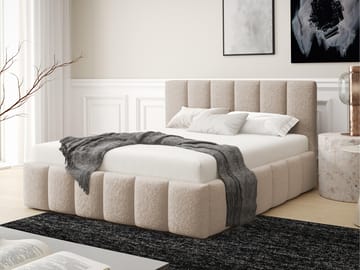 Vinvik Sängram med Förvaring 180x200 cm i Bouclé med Trästativ - Ljusbeige - Möbler - Säng - Sängram & sängstomme