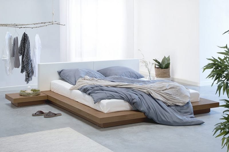 Zen Komplett Sängpaket – Dubbelsäng 160x200 cm i Trä med Sänggavel + Bäddmadrass - Vit - Möbler - Säng - Sängram & sängstomme
